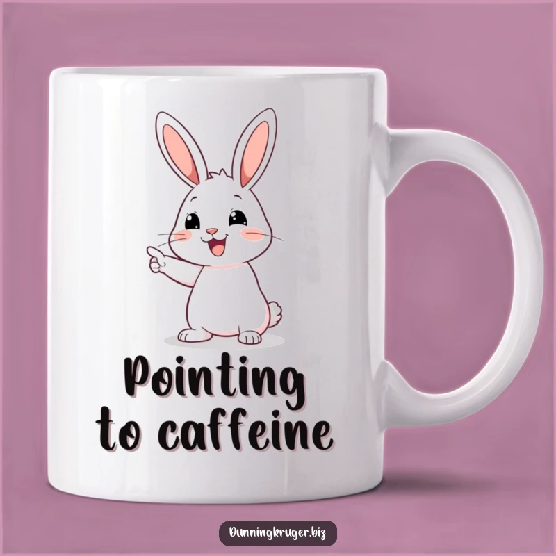 Funny Pointing Rabbit Mug, Mysterious Empty Space Humor Gift, Quirky Present