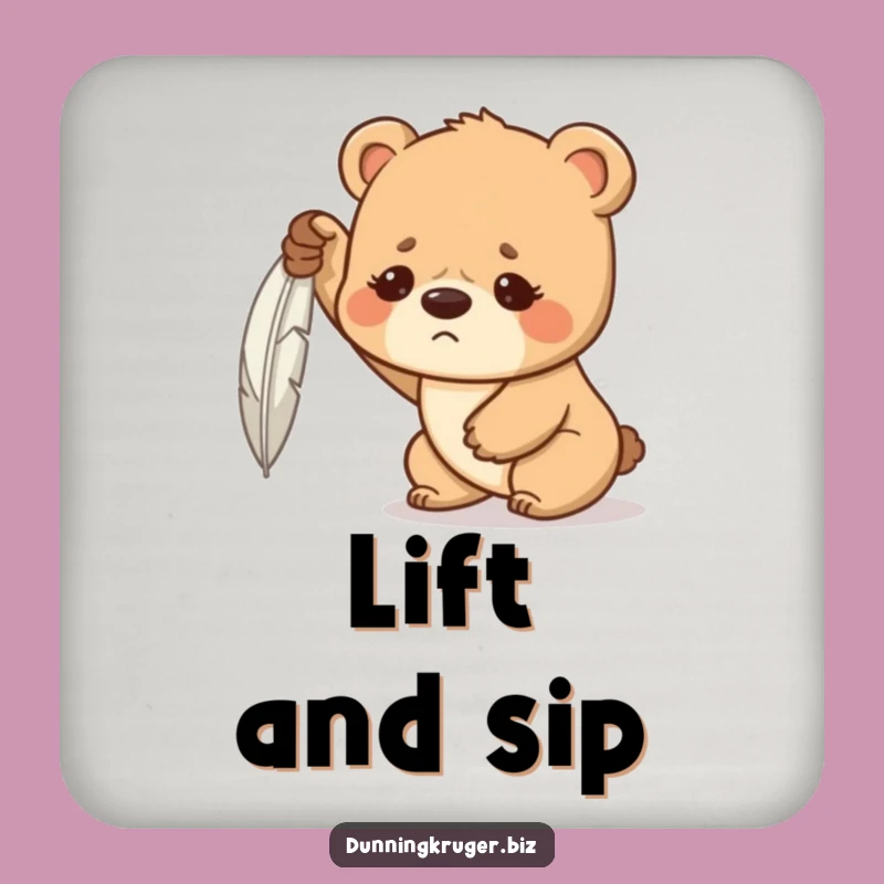 Funny Bear Cub Drink Coaster - Strong Cub Feather Struggle Table Protector Gift