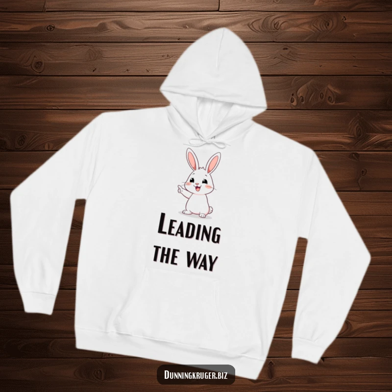 Funny hoodie featuring a cheerful rabbit with long ears pointing intently at an empty space, inviting wonder and amusement.