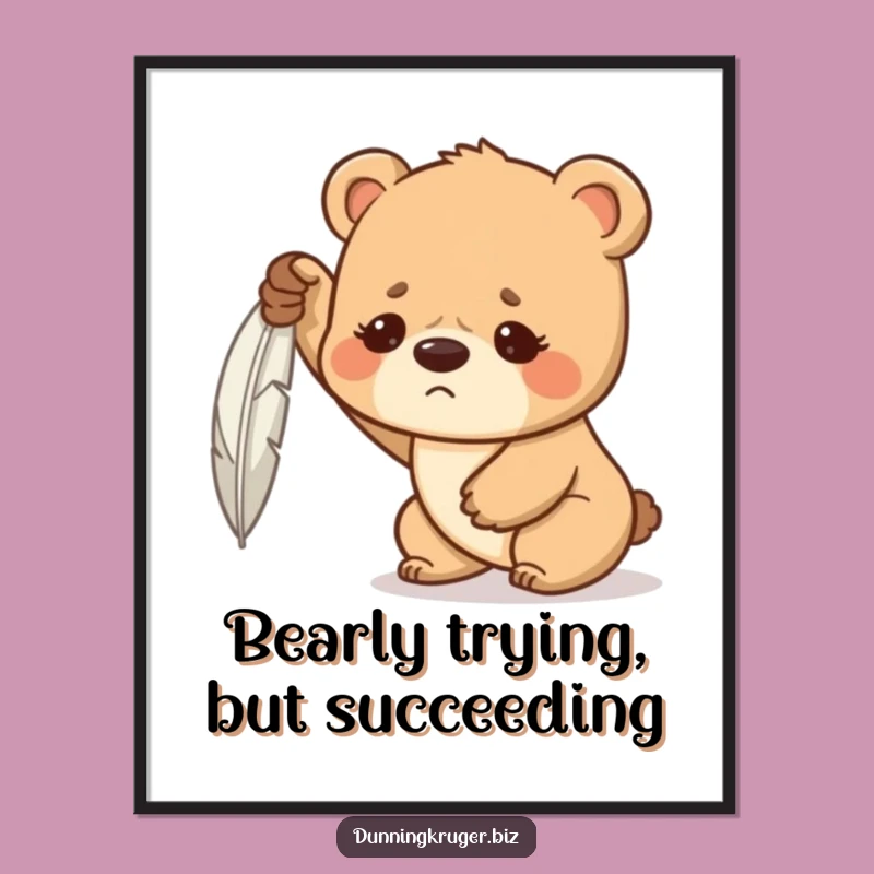 Funny Free Printable Wall Art: Bear Cub vs Feather - Quirky Downloadable Decor