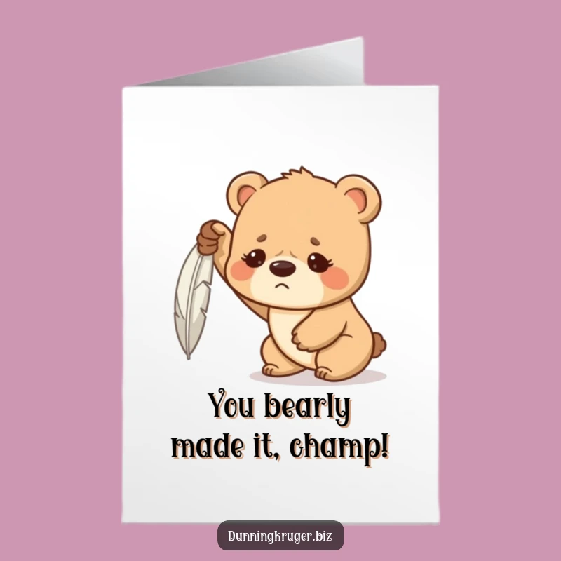 Free Printable Congrats Card: Bear Cub vs Feather - Funny Downloadable Achievement