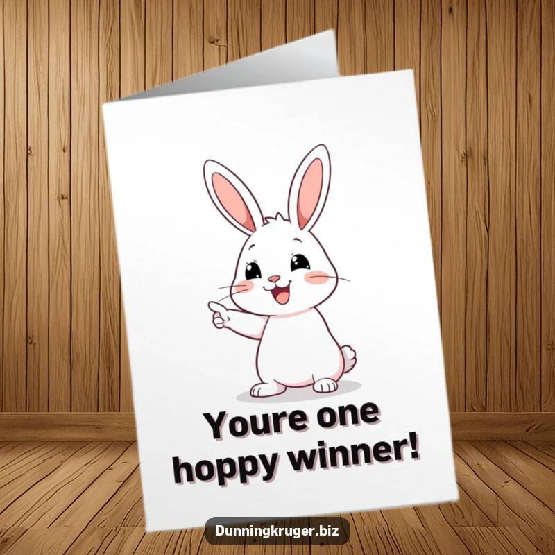 Funny Free Printable Congrats Card: A happy rabbit with long ears confidently pointing forward.